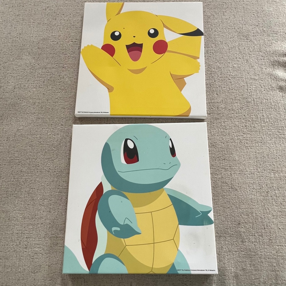 Pokemon Pikachu and Squirtle Canvas Wall Art Set 12x12 Nintendo Silver Buffalo